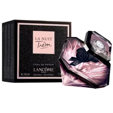 L'Eau de Parfum pour femme Lancôme La Nuit Trésor 30 ml est présentée dans un luxueux flacon en forme de diamant d'un rose tendre, présenté dans un élégant coffret noir. Tous deux arborent l'élégant « Lancôme La Nuit Trésor » en lettres roses, mettant en valeur le nom de la marque Lancôme. Dakar
