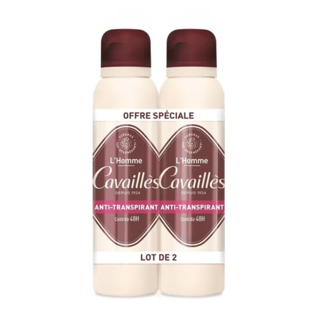 Deux flacons de Rogé Cavaillès Déodorant Anti-Traces Absorb+ 48h (Lot de 2x150 ml) sont présentés côte à côte avec une étiquette "Offre Spéciale" et "Lot de 2". L'emballage est blanc avec des accents bruns et roses. Dakar