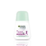 Flacon de 50 ml blanc et vert du Déodorant Minéral Antitranspirant Garnier Ultra Sec 48h, offrant une protection de 48 heures avec 0 % d'alcool en cas de chaleur, de sport ou de stress. L'étiquette comporte une petite figure de course violette. Dakar