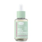 Un flacon compte-gouttes de Waam Sel Rose de l'Himalaya Bain et Gommage à 3% d'acide hyaluronique et Waam Sel Rose. L'étiquette vert menthe indique « Hydratation » et « Cosmos Organic ». Le flacon contient 30 ml. Dakar