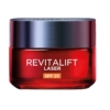 Un pot rouge de L'Oréal Crème Spf25 Jour Visage Anti-Rides Profond Revitalift Laser 50 ml avec un couvercle métallique foncé et un texte blanc sur le devant. Dakar