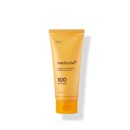 Un nettoyant tonique à l'acide kojique et au curcuma Medicube 100 jaune avec bouchon à clapet se tient debout à côté d'un Tasse d'Apprentissage à Bec Tommee Tippee rose pour les 6 mois et plus (300 ml), sur un fond blanc net. Dakar