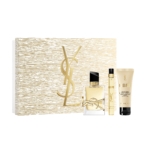 Le Coffret Cadeau Libre Eau de Parfum Femme d'Yves Saint Laurent est un coffret cadeau doré composé d'une boîte texturée au logo YSL, d'un flacon de parfum, d'un vaporisateur de voyage et d'une lotion pour le corps de la ligne de parfums Libre. Dakar