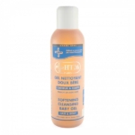 Un flacon de 500 ml de HT26 Gel nettoyant doux bébé Cheveux et Corps pour cheveux et corps présente une étiquette couleur pêche avec un texte français et une indication d'aloe vera, complétée par un élégant bouchon blanc. Dakar