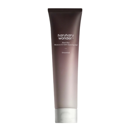 Le tube de 100 ml de Haruharu Wonder Gel Nettoyant Doux Moisture au Riz Noir, non parfumé, a un design dégradé marron et beige avec un texte blanc élégant sur le devant. Dakar