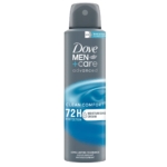 Une boîte grise de Dove MEN CARE Déodorant Antitranspirant Clean Comfort Sans alcool 150 ml avec des accents bleus et blancs, avec "72H Protection" et "Moisturising Cream" sur l'étiquette. Dakar