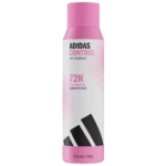 Une boîte de 150 ml d'Adidas Anti Transpirant Déodorant Spray Women Control, rose et blanche, avec des rayures noires, qui met en avant la protection contre la transpiration pendant 72 heures et le soin de la peau en douceur. Dakar