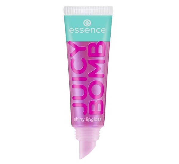 Le brillant à lèvres brillant Juicy Bomb 105 Bouncy Bubblegum d'Essence Cosmetics de 10 ml est doté d'un capuchon vert menthe, d'un corps rose avec des lettres en gras et d'une pointe pointue pour une application précise. Dakar