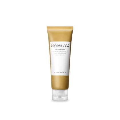 Un tube doré de Skin1004 Centella Nettoyant PH 5 Doux 125 ml repose sur un fond blanc, mettant en valeur la Centella comme ingrédient clé. Doté d'un bouchon à clapet transparent, chaque goutte luxueuse incarne un soin de qualité supérieure. Dakar
