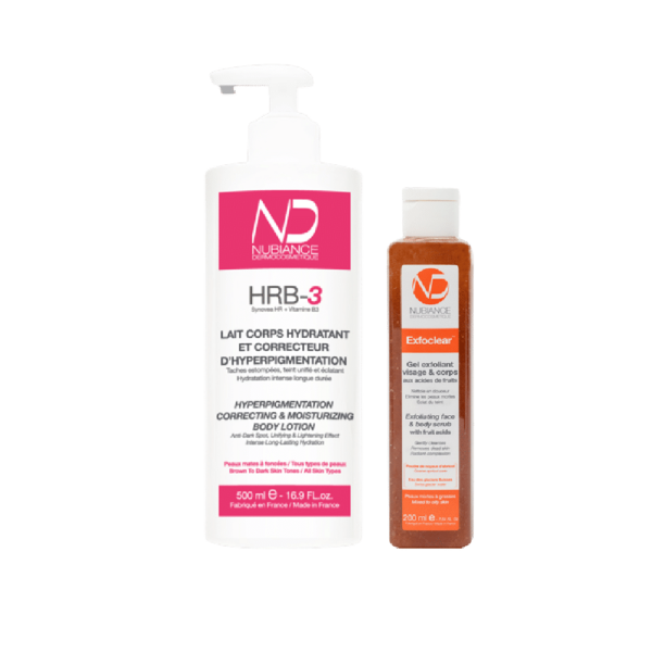 Nubiance Pack Lait Corps Unifiant HRB-3 + Gel Exfoliant Visage et Corps