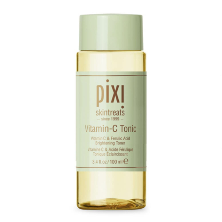 Le Tonique Eclaircissant à la Vitamine C de Pixi est un tonique éclaircissant qui associe la vitamine C et l'acide férulique. Il est présenté dans un flacon vert clair au design élégant avec des accents dorés, contenant 100 ml de produit, et promet d'illuminer votre peau. Dakar