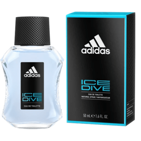 L'eau de toilette ADIDAS Homme Ice Dive 50 ml est gracieusement placée à côté de sa boîte noire et bleue coordonnée, mettant en valeur ses 50 ml (1,6 fl. oz.) de parfum rafraîchissant. Dakar