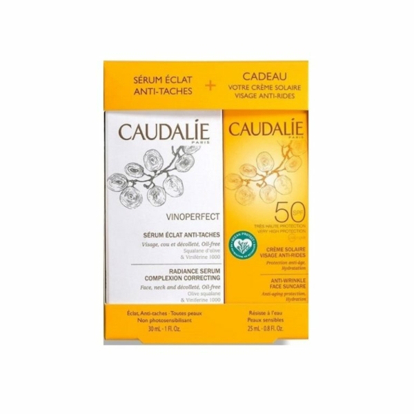 Caudalie Coffret Vinoperfect Sérum Eclat Anti-Taches 30ml + Solaire Anti Rides Spf50 25ml Offert