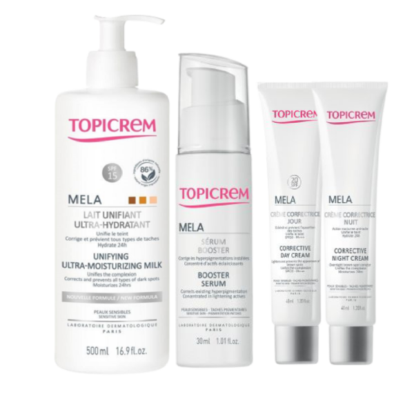 Topicrem Mela - Pack Gamme Lait 500ml+Sérum+Crème Nuit+Crème Jour