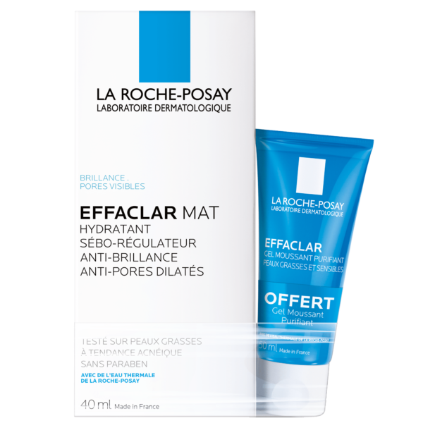 LA ROCHE-POSAY EFFACLAR MAT Hydratant sébo-régulateur Gel Moussant Purifiant 50 ml Offert  40ml