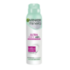 Une bombe aérosol verte et blanche de GARNIER Déodorant femme Anti-transpirant Ultra Sec 48H offre une protection de 48 heures, inspirée de l'esprit vibrant de Dakar. L'étiquette comporte les mentions « intensiver schutz » et « lässt die haut atmen », soulignant sa protection intense et la respirabilité de la peau. Dakar