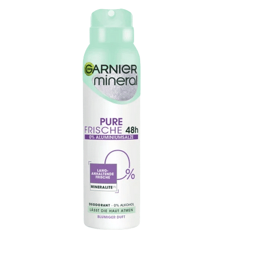 Le Déodorant Femme Pure Fresh 48H Très doux 150 ml de GARNIER, doté d'un bouchon vert, incarne l'essence vivace de Dakar. Son étiquette garantit une protection « 48h » avec « 0% de sel d'aluminium » et offre un « parfum frais ». Conçu pour une fraîcheur durable sans alcool, il est idéal pour le style de vie actif du Sénégal. Dakar