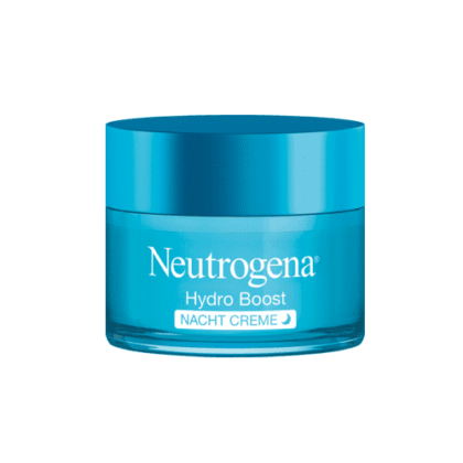 Un pot bleu de NEUTROGENAHydro Boost Crème de Nuit Soin Hydratant 50 ml avec un couvercle assorti est élégamment placé, mettant en valeur son emballage élégant conçu pour l'hydratation. Idéale pour le climat de Dakar, cette crème de nuit hydrate et revitalise votre peau pendant votre sommeil, ce qui en fait un choix parfait pour ceux qui résident ou visitent le Sénégal. Dakar