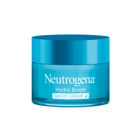 Un pot bleu de NEUTROGENAHydro Boost Crème de Nuit Soin Hydratant 50 ml avec un couvercle assorti est élégamment placé, mettant en valeur son emballage élégant conçu pour l'hydratation. Idéale pour le climat de Dakar, cette crème de nuit hydrate et revitalise votre peau pendant votre sommeil, ce qui en fait un choix parfait pour ceux qui résident ou visitent le Sénégal. Dakar