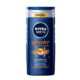 Un flacon bleu de gel douche NIVEA MEN Gel douche Sport 250 ml, rehaussé de détails et d'un texte orange vif. L'étiquette annonce avec assurance un effet frais 24 heures sur 24. Dakar
