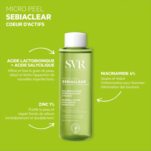 SVR SEBIACLEAR MICRO PEEL Eau Rénovatrice Désincrustante Lissante 150ml