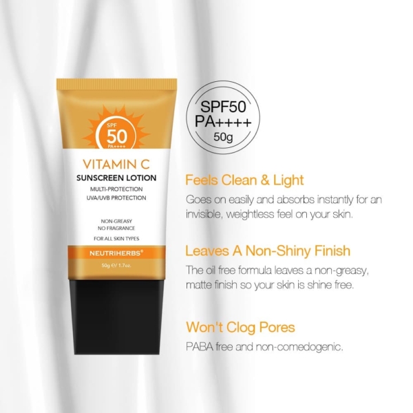 NEUTRIHERBS Crème solaire Spf50 éclaircissante et éclatante à la vitamine C 50 ml – Image 2