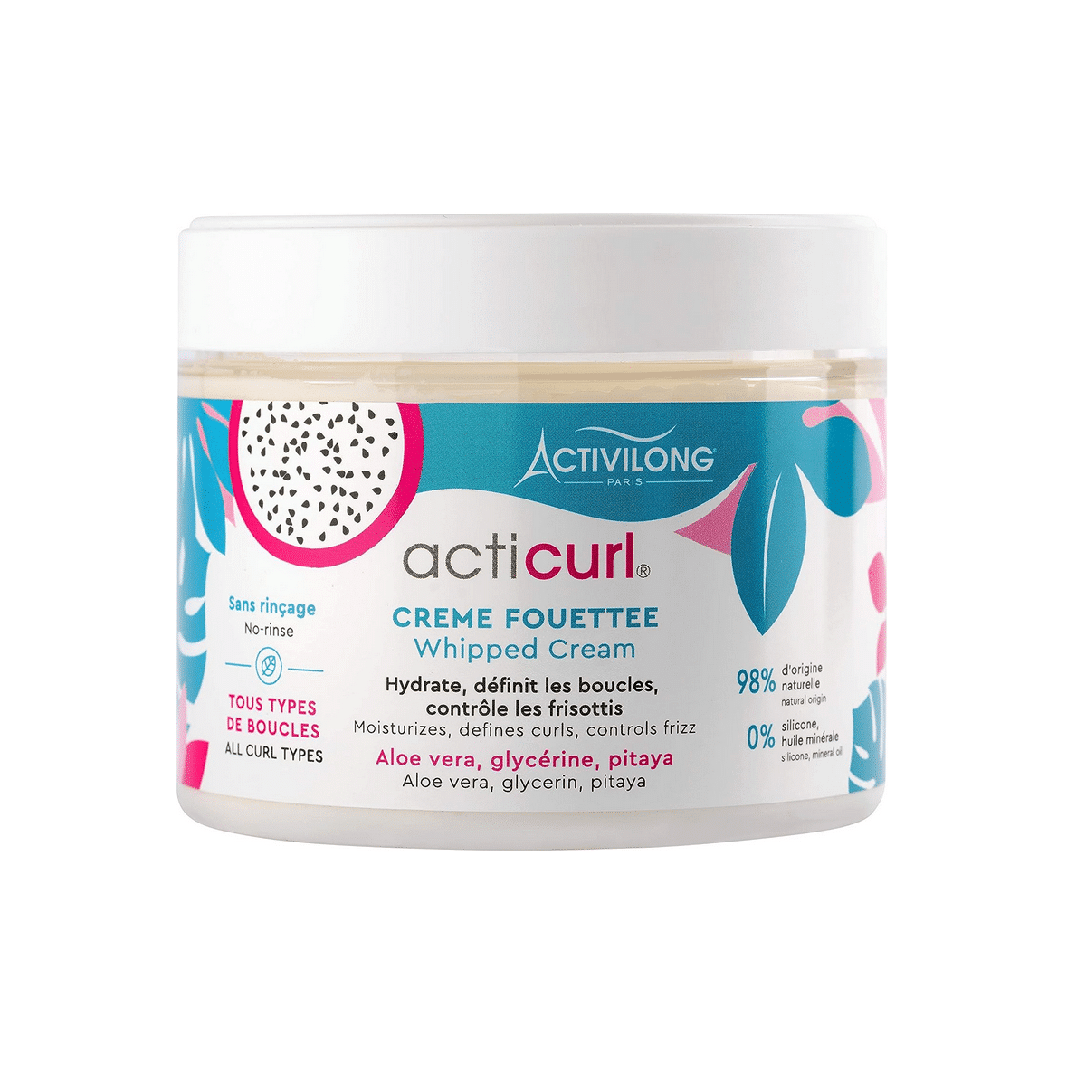 Un pot d'Activilong Crème fouettée Acticurl Activilong 300 ML contenant de l'aloe vera