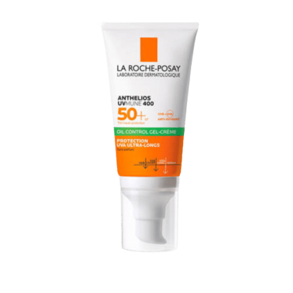 Tube blanc de La Roche-Posay Anthelios UVMUNE 400 Gel-Crème Spf50+ Sans Parfum 50 ml avec une étiquette orange