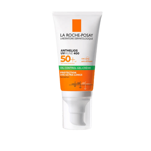 Tube blanc de La Roche-Posay Anthelios UVMUNE 400 Gel-Crème Spf50+ Sans Parfum 50 ml avec une étiquette orange