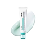 Un tube blanc de 60 ml d'Anua Crème Hydratante Pdrn et Acide Hyaluronique, étiqueté "100+" avec un accent turquoise et un bouchon transparent, se trouve devant une tache de crème bleu-vert clair sur un fond blanc. Dakar