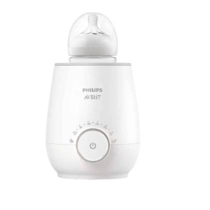 Un Chauffe-biberon Philips Avent Rapide Blanc 1 pièce avec un cadran et un bouton d'alimentation