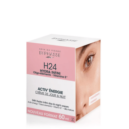 La Crème Hydratante Infini 24H jour et nuit 60 ml de BYPHASSE est présentée dans un coffret rose et blanc à l'effigie d'un œil de femme. Elle met en valeur les bienfaits de l'énergie active, des oligo-éléments et de la vitamine E, pour une hydratation tout au long de la journée, aussi bien avec les crèmes de jour que de nuit. Dakar