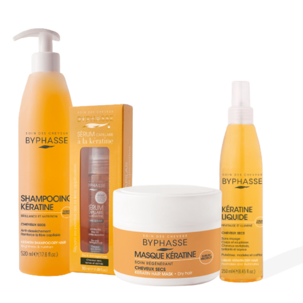 Byphasse Pack Soin Keratine pour Cheveux Secs et Très Sec : Hydrate et Lisse les Cheveux