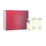 Le coffret cadeau pour Femme Calvin Klein Eternity comprend une boîte rose-rouge avec le texte « Eternity for Women », comportant un flacon de parfum et deux tubes de crème élégamment marqués sur fond blanc. Dakar