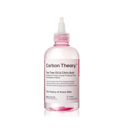 L'Exfoliant Anti-Imperfections au Charbon 125 ml de Bioré est présenté dans un flacon en plastique transparent, est végétalien, sans cruauté, fabriqué au Royaume-Uni et cible les imperfections comme le Tonique purifiant pour le visage à l'huile d'arbre à thé et à l'acide citrique de Carbon Theory qui contrôle les éruptions. Dakar