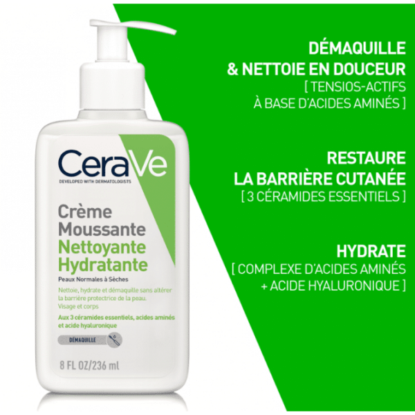 CeraVe - Crème Moussante Nettoyante Hydratante Visage pour les Peaux Normales à Sèches 236ml – Image 3