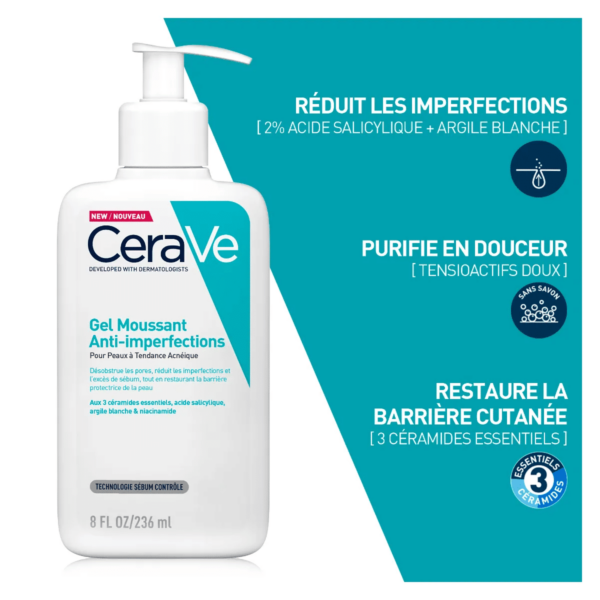 CeraVe Gel Moussant Anti-Imperfections Peaux à Tendance Acnéique 236 ml – Image 2
