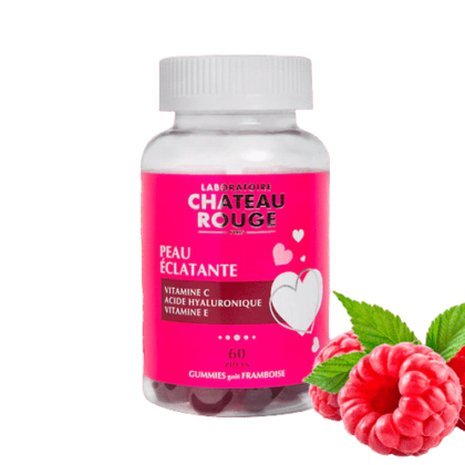Une bouteille de Chateau Rouge Gummies Peau Éclatante 60 gummies pour la santé de la peau