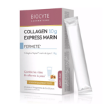 Une boîte de Biocyte Collagen Express Marin Anti Rides et Raffermissant 10 Sticks avec un seul stick à côté
