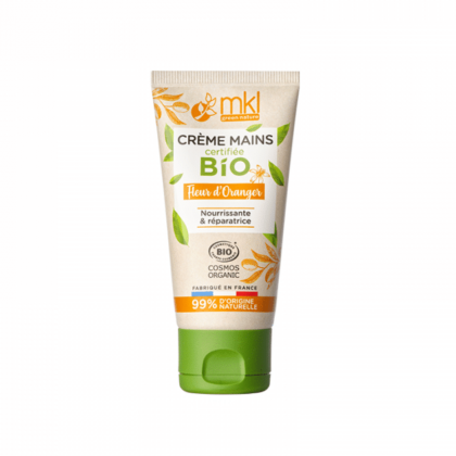 Tube de MKL Crème mains certifiée BIO Fleur d'oranger - 50 ml sur fond blanc