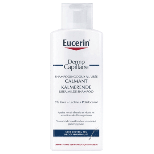Un flacon d'Eucerin DERMO CAPILLAIRE Shampoing Calmant 5% d'Urée 250 ml