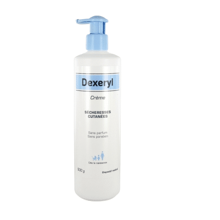 Le flacon blanc Dexeryl Crème Sécheresses Cutanées de 500 g