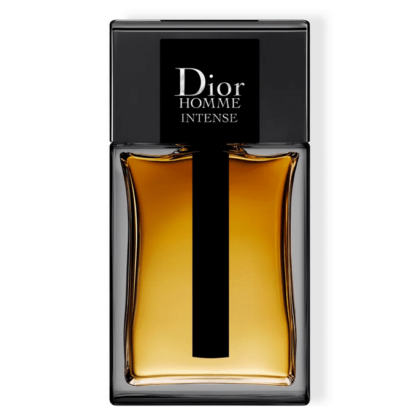 Un flacon de DIOR Dior Homme Intense Eau de Parfum pour homme 50 ml avec un liquide ambré à l'intérieur et un élégant capuchon noir