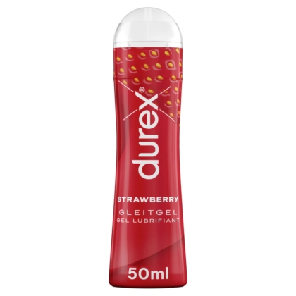 Le Gel Lubrifiant Fraise Durex de 50 ml sublime votre expérience avec son parfum fraise. Son flacon rouge vif est orné d'images de fraises et d'un texte multilingue, tandis que son bouchon transparent et son design élégant lui confèrent une touche moderne. Dakar