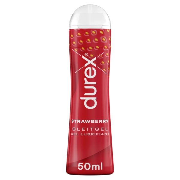 Le Gel Lubrifiant Fraise Durex de 50 ml sublime votre expérience avec son parfum fraise. Son flacon rouge vif est orné d'images de fraises et d'un texte multilingue, tandis que son bouchon transparent et son design élégant lui confèrent une touche moderne. Dakar