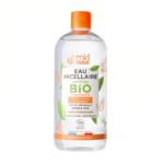 Un flacon de MKL Eau micellaire Vitaminée certifiée BIO - 500 ml avec une étiquette verte et orange