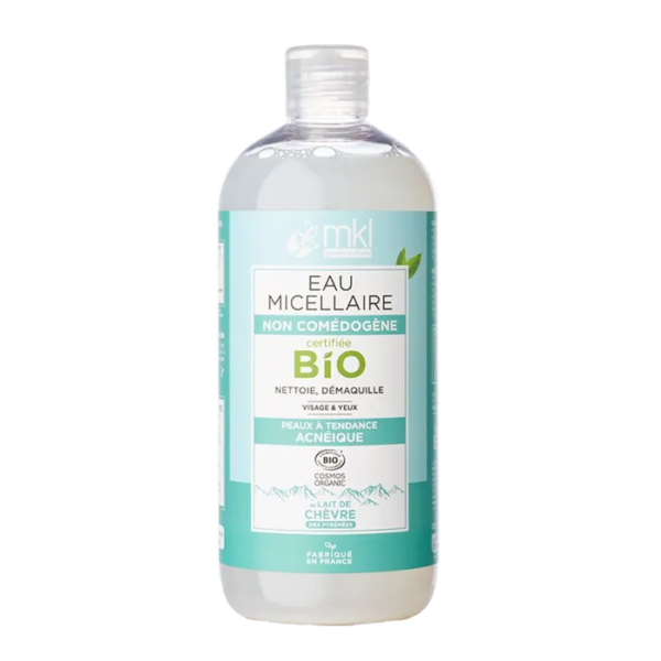 Un flacon de MKL Eau Micellaire au Lait de Chèvre Bio Visage et Yeux Peaux à Tendance Acnéique 500 ml