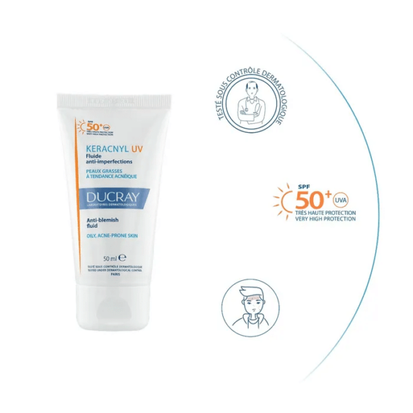 Ducray KERACNYL UV - Fluide Anti-Imperfections SPF50+ Peaux Grasses à Tendance Acnéique 50ml – Image 2
