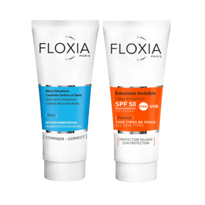 Deux tubes de Floxia Duo Unifiant Anti Tache Visage (Tache Brunes - Mélasma - Teint Irrégulier) sont disponibles chez Univers Cosmetix à Dakar