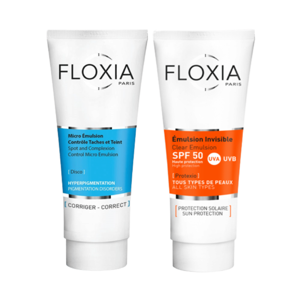Deux tubes de Floxia Duo Unifiant Anti Tache Visage (Tache Brunes - Mélasma - Teint Irrégulier) sont disponibles chez Univers Cosmetix à Dakar